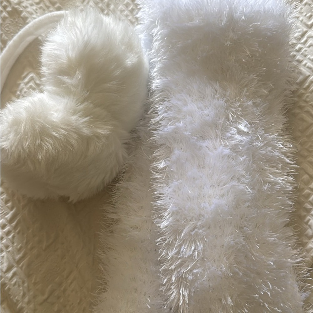 Fluffy White Scarf and Earmuffs Set
